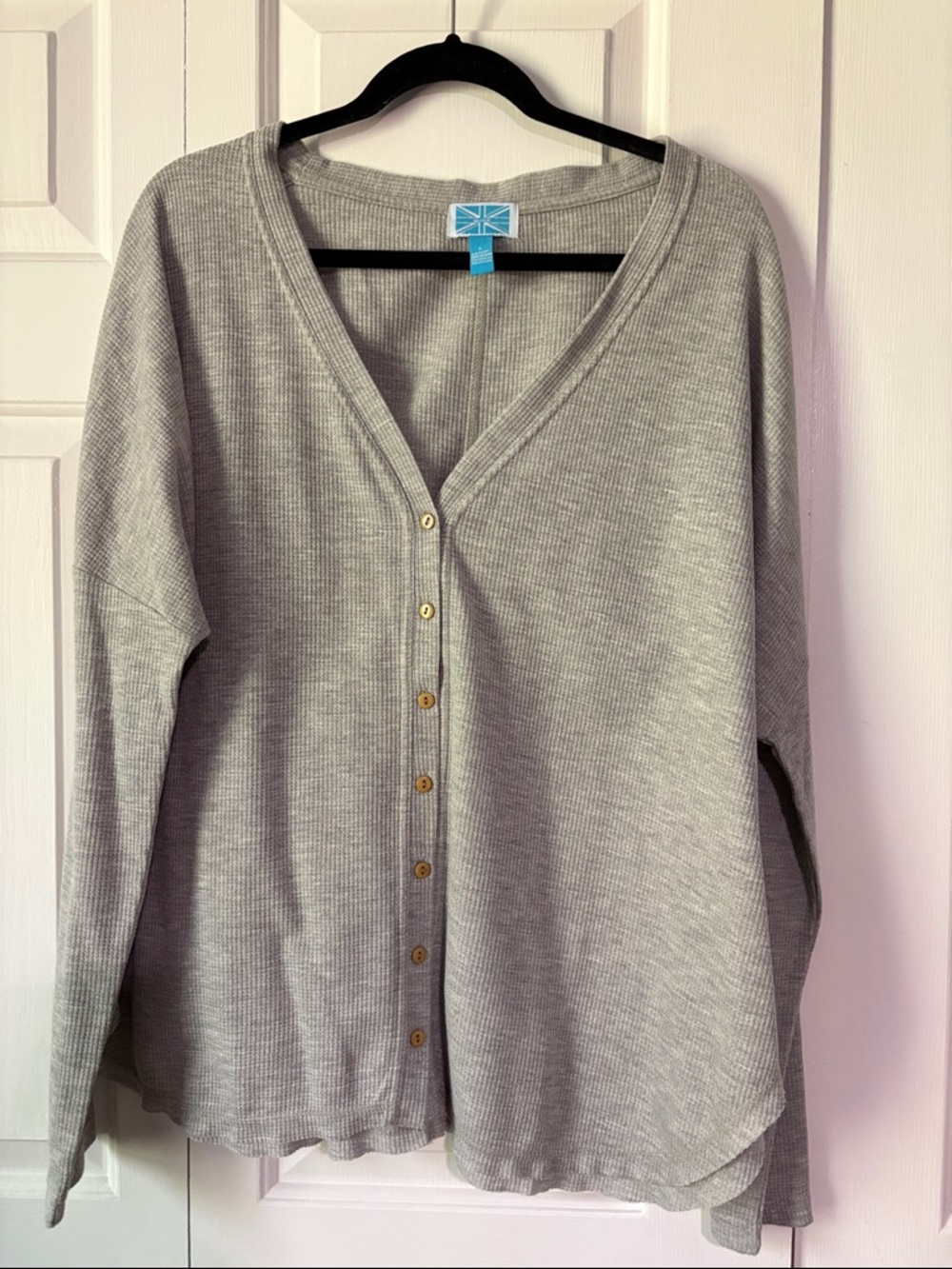 Survival Light Gray V-Neck Button-Front Women's Sweater